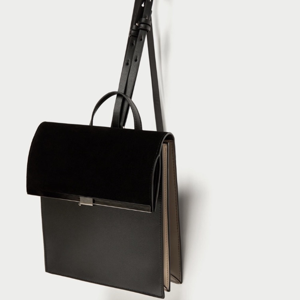 Zara suede front backpack with metallic detail